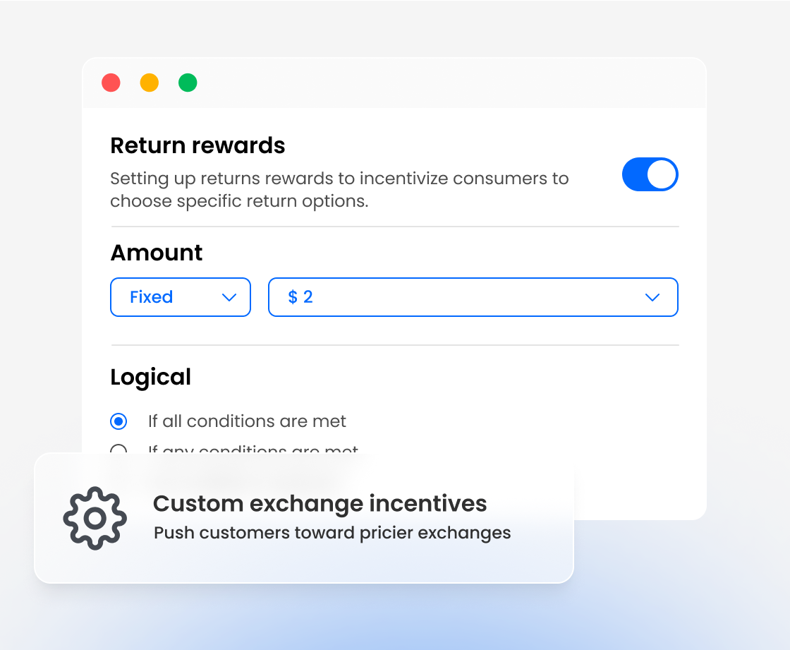 Exchange incentive setup interface with customizable reward options