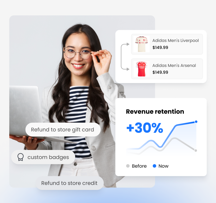 Customer with exchange options interface showing revenue retention improvements