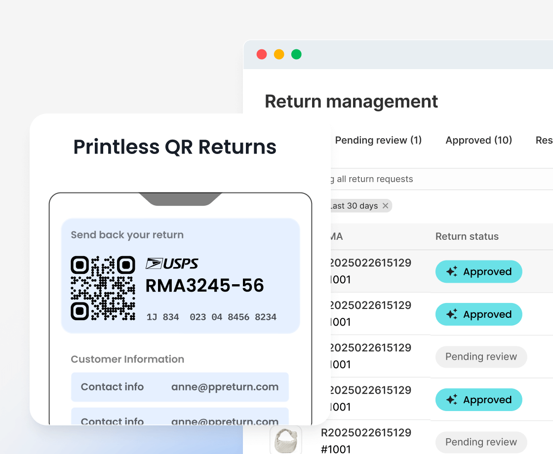 QR code and return management interface with approval status tracking