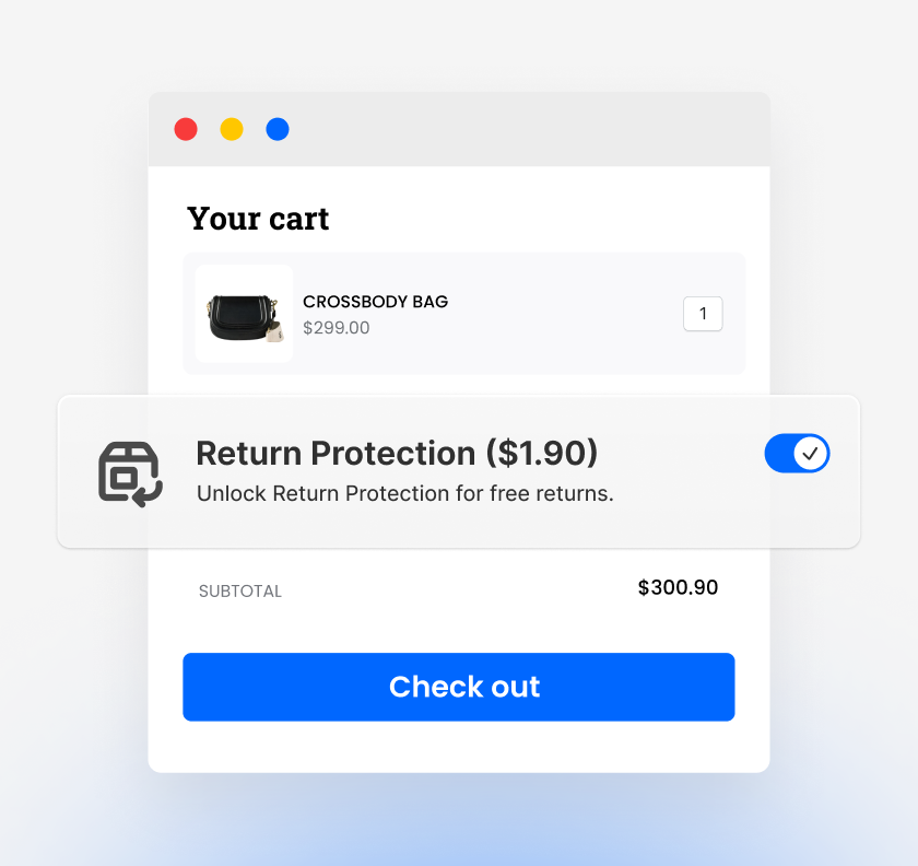 Shopping cart checkout showing return protection option with transparent pricin