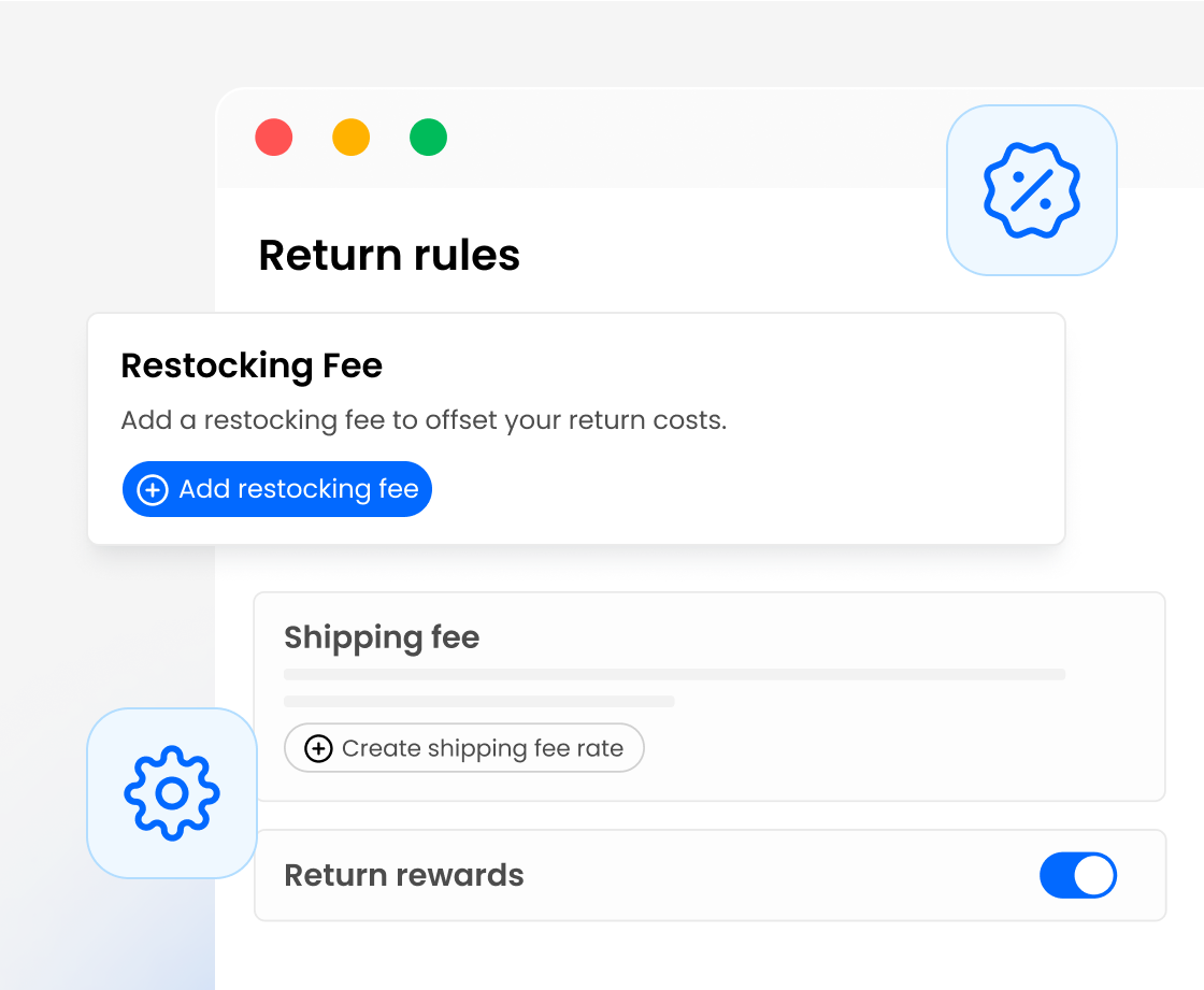 Return rules configuration showing restocking fees and shipping settings